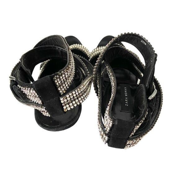 Zara Black Velvet Sandals with Rhinestone Strap in Size EU 37 - Picture 7 of 14